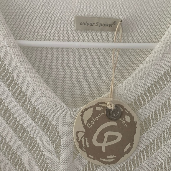 Colour 5 Power sweater jumper beige L‎ see through lightweight knit v neck linen - Picture 3 of 11
